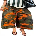Trendige Damen Streetstyle Camouflage-Hose mit weitem Bein in Orange für die Freizeit - S / Orange