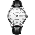 Elegant Goobasen mechanical watch featuring white dial and black alligator strap - Men's Watch (13) / Silver Case White Dial Black Strap