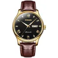 GOOBASEN automatic men's watch with gold case, black dial and brown leather strap - Men's Watch (13) / Gold Case Black Dial Brown Strap