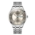 Luxury men's stainless steel watch with diamond markers and day-date display - Silver Case Grey Face Steel Strap (937) / Gray
