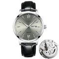 Montre à quartz Goobasen pour homme avec bracelet en cuir noir et cadran gris soleil - Bracelet Cuir (935) / Boîtier Argent Cadran Gris Bracelet en Cuir