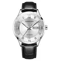 Elegant Goobasen men's watch featuring a silver dial and black leather strap design - Silver Case White Face Leather Strap (937)