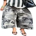 Modische Damen Streetwear Camouflage Cargo Hose mit weitem Bein und lockerer Passform - S / Unterteile / Grau