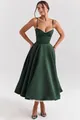 Elegante donkergroene Franse midi-jurk met korset, zware tule zoom en een wijde rok - XS / Dresses / Bosgroen