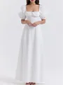 Elegante abito lungo bianco con maniche a sbuffo, scollo quadrato e silhouette fluida - Taglia S / Vestiti / Bianco puro