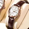 Elegant GOORASEN automatic watch with brown leather strap and white dial - Women's Watch (14) / Rose Gold Case White Dial Brown Strap