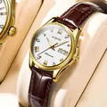 Elegant Goobasen mechanical watch featuring gold case, white dial and brown leather strap - Women's Watch (14) / Gold Case White Dial Brown Strap