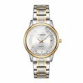 Elegant women's quartz watch featuring a two-tone silver and gold steel strap with date - Steel Strap Style (634) / Two-Tone Gold White Dial Steel Strap