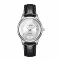 Goobasen women's quartz watch with black leather strap, silver dial and calendar window - Silver Case White Dial - Black Strap