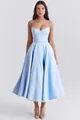 Elegant French light blue corset midi dress with mesh splicing and large swing skirt - XS / Tops / Blue
