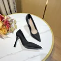 Black woven pointed toe high heels with stiletto heel and elegant mesh texture. - 34 / 10CM Heel / Black
