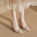 Eleganti décolleté nude a punta con cinturini incrociati in strass per donna ufficio - 31 / Tacco da 5cm / nudo