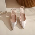 Pointed toe slingback high heels with silver glitter tiger pattern in champagne color - 34 / 5cm Heel / Champagne