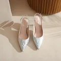 Elegant silver glitter pointed-toe slingback high heels with sexy stiletto heel - 34 / 5cm Heel / Silver