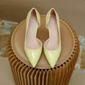 Escarpins Stiletto D'Orsay élégants en cuir verni jaune citron à bout pointu pour femme - 31 / 5cm Jaune Clair
