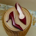 Élégants escarpins à talons aiguilles en cuir verni bordeaux avec découpe latérale chic - 31 / 7.5cm Rouge Vin