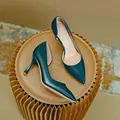 Élégantes chaussures à talons hauts en cuir verni bleu canard à bout pointu et talons aiguilles - 31 / 7.5cm Bleu