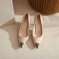 Elegant nude patent leather pointed-toe high heels with metallic tip detail for women - 42 / 10cm Stiletto Heel / Nude