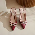 Escarpins à bride arrière en cuir verni rouge avec bout pointu et boucle mors doré pour femme - 38 / 5cm Rouge Vin