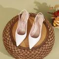 Eleganti décolleté slingback bianco panna a punta con tacco a spillo sottile - 38 / Stile Tacco a Spillo 5cm / Bianco