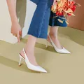 Eleganti décolleté bianche a punta con tacco sottile e cinturino posteriore per il lavoro - 38 / Stile Tacco a Spillo 7.5cm / Bianco