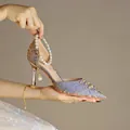 Elegant pointed toe kitten heels featuring textured fabric and luxury pearl ankle strap - 34 / Blue (7.5CM Heel)