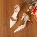 Elegant beige crocodile pattern pointed-toe stiletto sandals with stylish ankle strap - 34 / 7.5cm / Apricot
