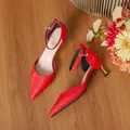 Elegant red crocodile pattern pointed toe high heel sandals with ankle strap for women - 34 / 5cm / Red