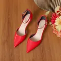 Elegant red crocodile pattern high-heeled sandals with pointed toe and ankle strap - 34 / 7.5cm / Red