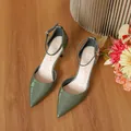 Elegant green crocodile pattern pointed toe high heel sandals with ankle strap - 34 / 5cm / Dark Green