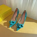 Teal patent leather pointed-toe stiletto heels featuring a chunky chain link buckle ornament - 34 / 7.5CM Stiletto / Blue
