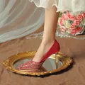 Elegant red glitter pointed toe stiletto high heels for bridal party and formal evening wear - 38 / Red