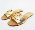 Ciabatte piatte color oro metallizzato con fasce incrociate da donna - Oro