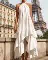 Elegante abito lungo bianco all'americana con un design fluido dell'orlo asimmetrico - Taglia S / Vestiti / Bianco