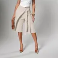 Chic beige wrap-tie wide-leg culottes featuring an elegant commuter style design - 3XL / Bottoms / Apricot