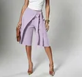 Detail of lavender wrap-style tied wide-leg culottes for women - 3XL / Bottoms / Light Purple