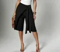 Elegant black wrap tie-waist wide-leg culottes for women, perfect for a commuter look - Black