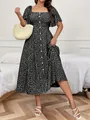 Vestido midi de flores talla grande con escote cuadrado y botones frontales. - 0XL / Vestidos / Negro