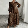 Plus-Size-Maxikleid mit Rundhalsausschnitt und klassischem Leopardenmuster-Print - 1XL / Kleider / Braun