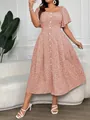 Vestido midi floral con escote cuadrado, cintura ajustada y mangas de volantes - 0XL / Vestidos / Rosa