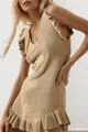 Vestido playero de punto beige sin mangas con detalles de volantes elegantes - S / Vestidos / Caqui