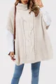 Stylish beige cable knit turtleneck poncho sweater vest for chic women's winter - S / Tops / Apricot