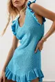 Vestido playero de ganchillo azul cielo sin mangas con volantes - S / Vestidos / Azul