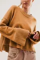 Oversized cozy orange crew neck knit sweater with stylish flare sleeves for women - S / Tops / Yellow Brown