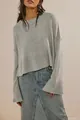 Chic gray crewneck knitted sweater featuring elegant flare sleeves and relaxed fit - S / Tops / Gray