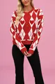 Gilet en maille à losanges rouge et blanc avec motifs de cœurs pour la Saint-Valentin - S / Hauts / Rouge