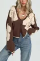Cardigan en maille à motif floral marron et beige avec boutons pour femme. - S / Hauts / Café
