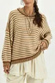Oversize Strickpullover für Damen mit braun-weißen Querstreifen, legerer Boho-Stil - S / Oberteile / Khaki