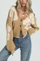 Gilet en maille jacquard à fleurs pour femmes avec col en V et boutons élégants - S / Hauts / Kaki