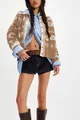 Stylish brown patterned knit cardigan for women with loose fit and button closure. - S / Tops / Khaki